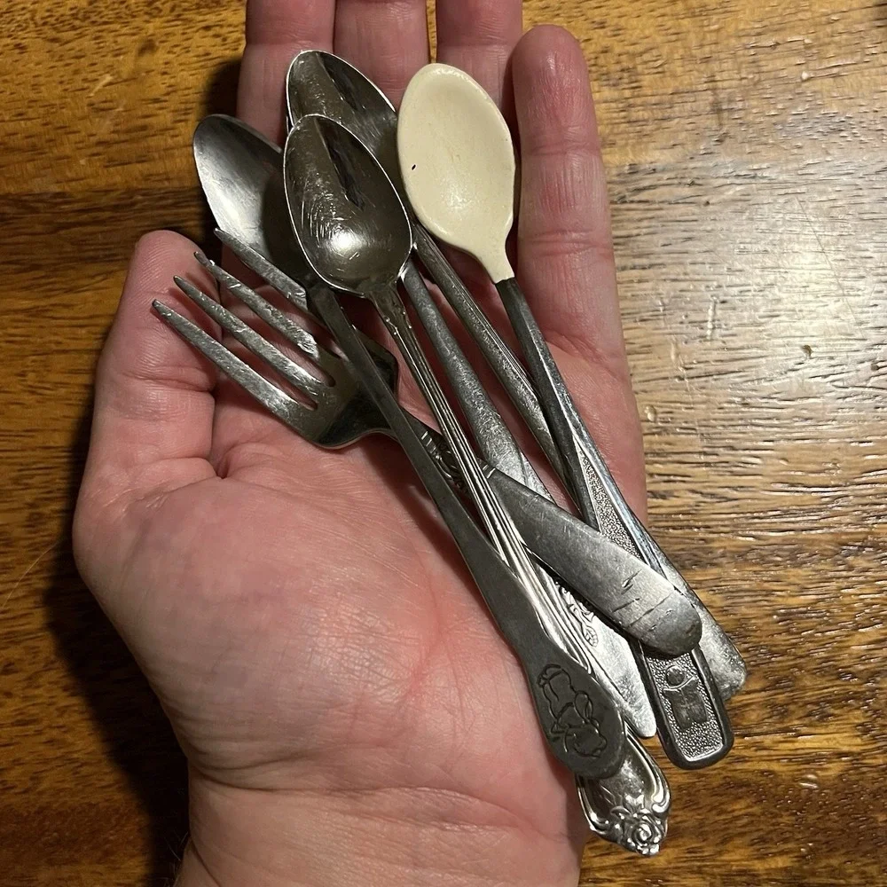 Lot of 6 Vintage Baby Toddler Flatware Spoons Fork Oneida Wm Rogers NASCO 1980s